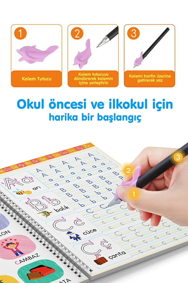Harfleri ve Sayıları Yazmayı Kolayca Öğreten Kitap | Sihirli Uçan Kalemli Oluklu (kabartmalı) Kitap